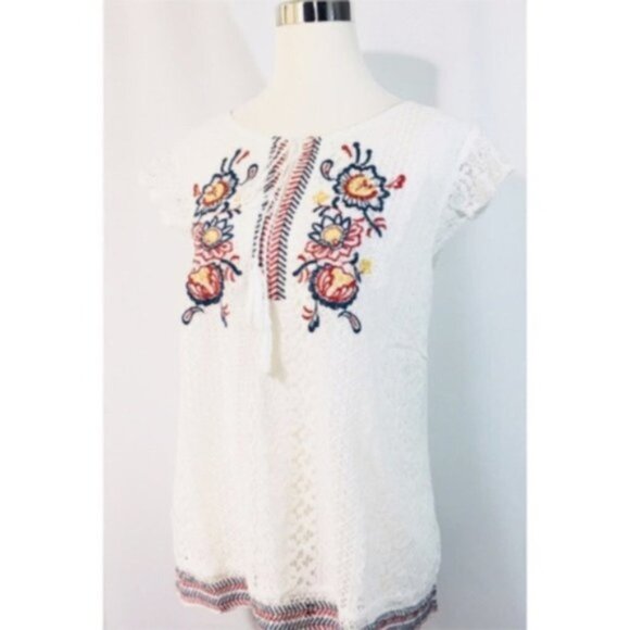 Blu Pepper Womens White Floral Embroidered Lace Cap Sleeve Blouse Plus Sz 3X New - Picture 7 of 8